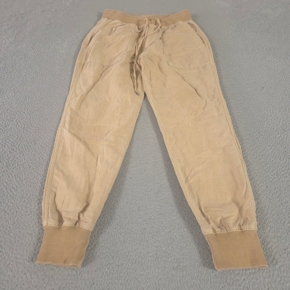 Gap Pants Womens Small Tan Linen Jogger Tapered Leg Cotton Blend Drawstring Gym